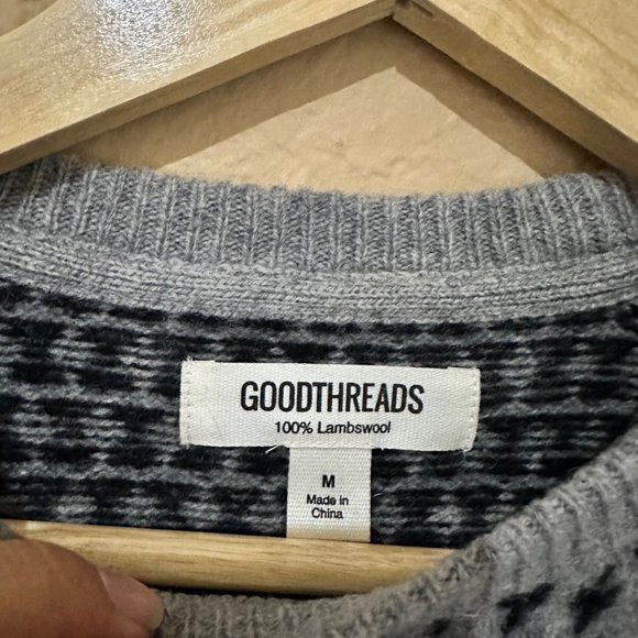 Goodthreads 100% Lambswool Fair Aisle Mens Size Medium Gray Sweater Cozy Holiday - Picture 5 of 9